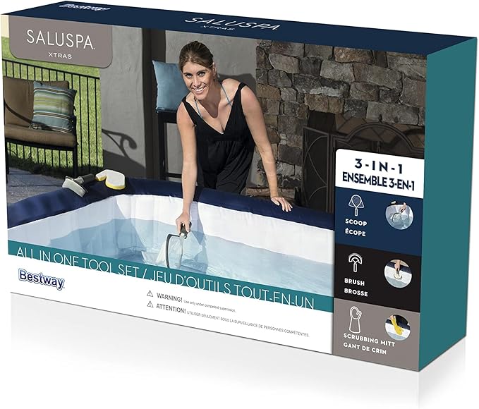 Bestway SaluSpa All-in-One Cleaning Tool Set for Inflatable Hot Tub & Spa - Maintenance Kit with Net, Scrub Brush & Scrubber Mitt Cleaning Accessories