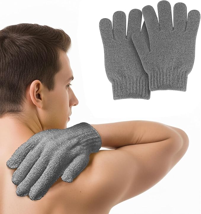 MOLOPPO 2 PCS Exfoliating Glove, Scrub Gloves Exfoliating, loofah, Body Exfoliator, Bath Gloves（Grey）