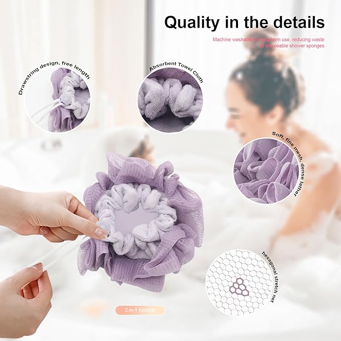 3-Pack Bar Soap Loofah Pouch, 2-in-1 Loofah Washcloth Combo with Soap Pocket, Rich-Lather Shower Sponge for Exfoliating, Home Gym Travel
