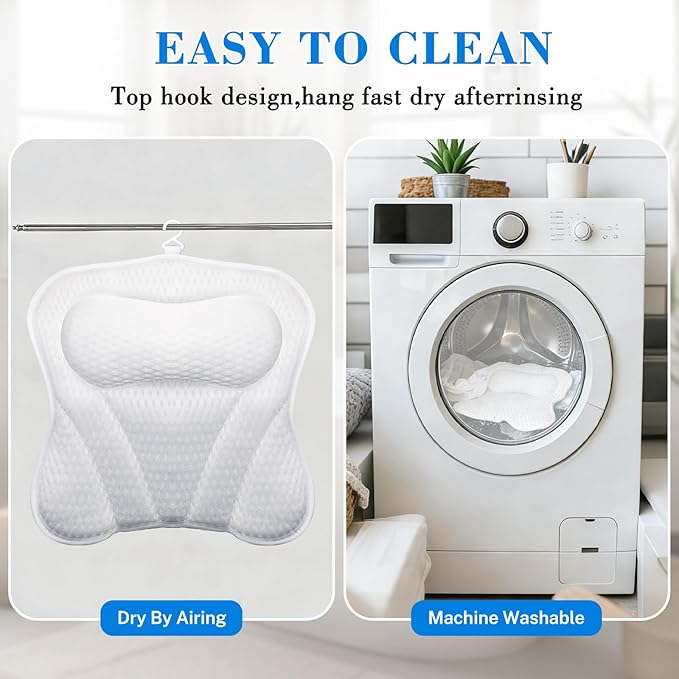 Bath Pillow Bathtub Pillow, Extra Soft & Comfortable Bath Pillows for Tub Head Neck and Back Support, with 4D Air Mesh Cushions & Non-Slip Suction Cups,Fits All Bathtub
