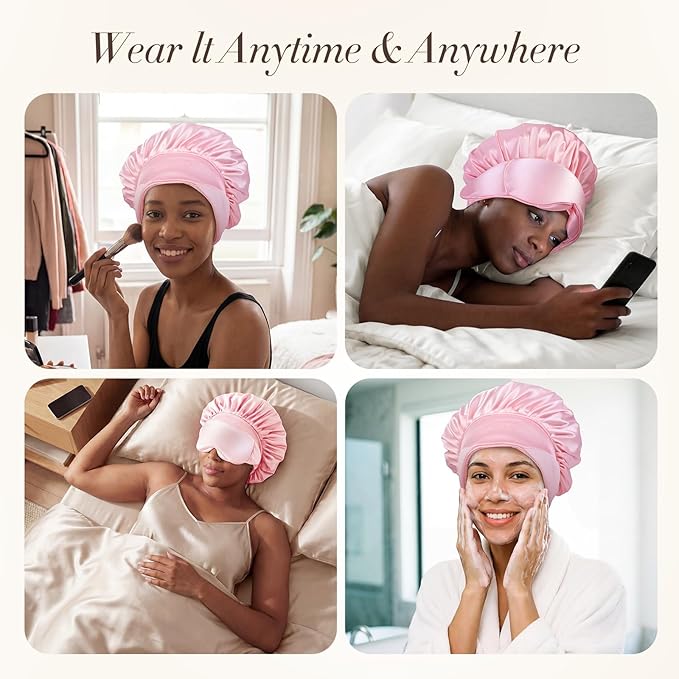 LC-dolida Satin Silk Bonnet for Sleeping Women Men, Hair Bonnet for Curly & Natural with Sleep Mask, Reduce Frizz