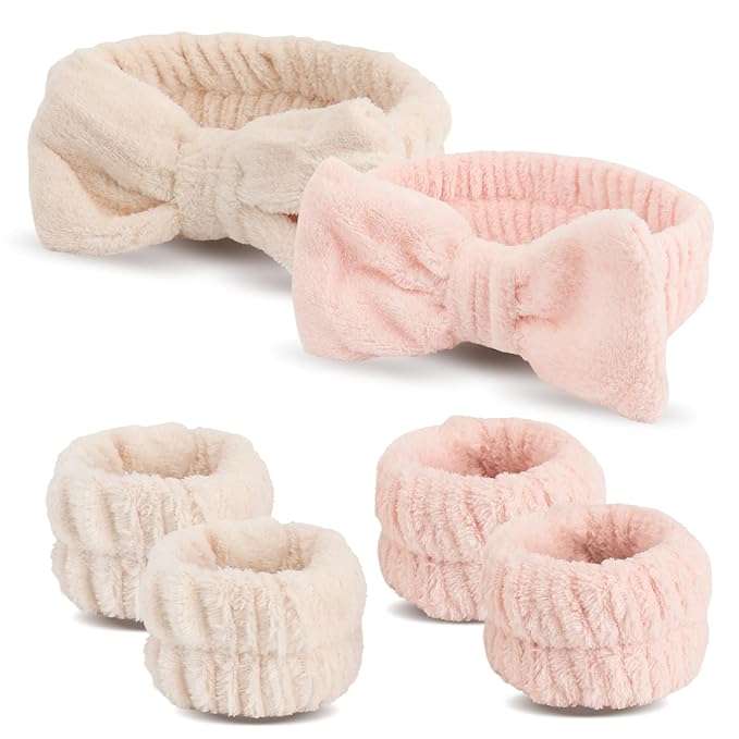 WSYUB Spa Headband and Wristband Set, Face Wash Headband, Makeup Skincare Headbands Wrist Bands for Washing Face,Easter Basket Stuffers,6pcs