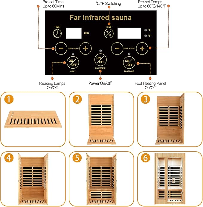 2 Person Sauna, Low EMF Far Infrared Sauna, 1500W Hemlock Wood Sauna Indoor Sauna Infrared Sauna for Home with Bluetooth Speakers, Reading Lamps, Tempered Glass