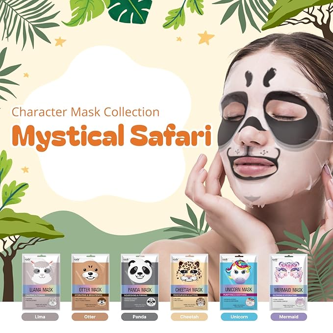 Epielle Character Face Mask Mystical Safari 6 Pack, Fun & Effective Korean Skin Care, Spa Party Favors, Mothers Day Gifts, Birthday Gifts for Women, Self Care Gifts