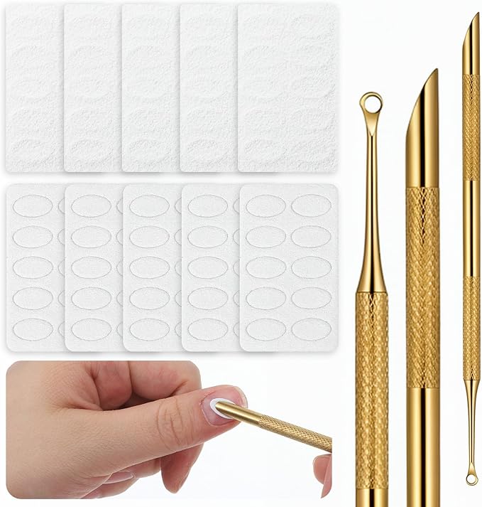 100/180 Grit Sandpaper Sheets Dual Ended Nail Cuticle Pusher, Cuticle File Stainless Steel Nail Pusher Russian Prep Nails Pushers Self-Adhesive Sandpaper for Manicure Pedicure Nails Care Tools, Gold