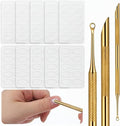 100/180 Grit Sandpaper Sheets Dual Ended Nail Cuticle Pusher, Cuticle File Stainless Steel Nail Pusher Russian Prep Nails Pushers Self-Adhesive Sandpaper for Manicure Pedicure Nails Care Tools, Gold