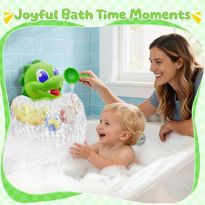 Dinosaur Baby Bath Toys for 1 2 3 Year Old Boys, Dino Bath Bubble Machine with Rainbow Lights & Water Scoop,Fun Toddler Toys Baby Shower Bathtub Toys Birthday Easter Gifts for Kids Age 1-3 Year Old
