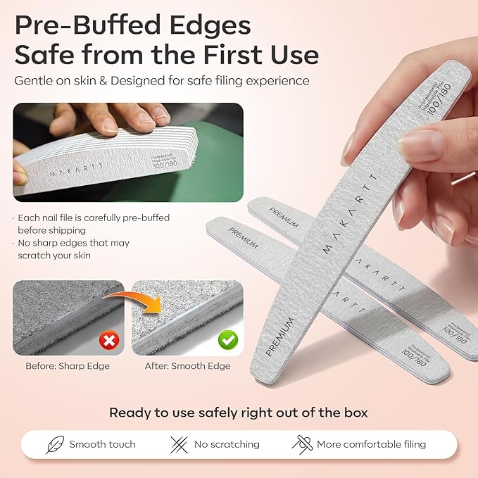 Makartt Nail File: Professional Nail Files, 100/180 Grit Emery Boards for Nails, 10 Pcs Zebra Doubled Sides Coarse Fingernail Filer for Acrylic and Extension Gel Removal Manicure Kit Salon Home Use