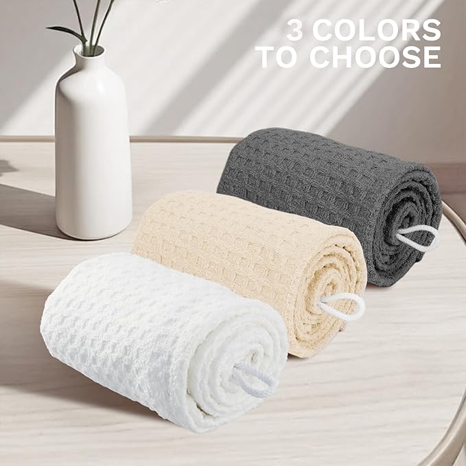 Microfiber Hair Drying Towel with Button 1Pack Khaki Waffle Long Hair Head Wraps Twist Plopping Curly Shower Turban Terry Cloth Fast Absorbent Dry Anti Frizz Hair Wraps for Women Wet Hair