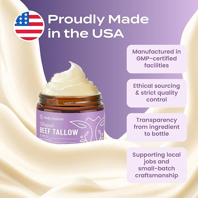 Body Restore Whipped Beef Tallow Balm – Mothers Day Gifts for Mom, Grass Fed Moisturizer for Face and Body, Birthday Gifts for Women, Self Care – Lavender