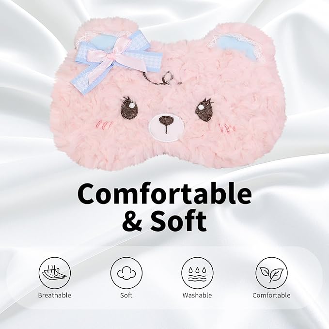 PERFECTSIGHT Sleep Eye Masks, Cute Sleep Eye Cover Lightweight Adjustable Eyeshade Mask Cover for Women Men Sleep Travel Nap, Lace Bear