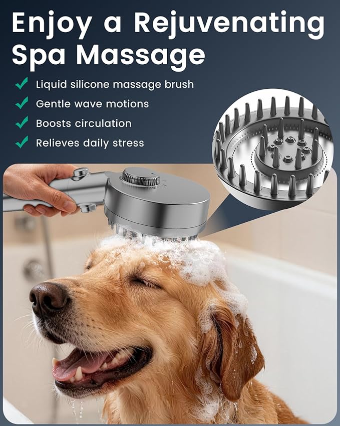Ion Drops Filtered Shower Head with Handheld, High Pressure 4 Spray Mode Showerhead with Filters for Hard Water Softener, Handheld Shower Heads Filter with ON/OFF Switch for Pets (Gray)
