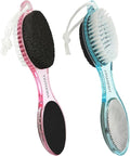Foot File Callus Remover 4-in-1, Feet Scraper Pedicure Tools with Pumice Stone, Scrubber Brush, Foot Rasp and Sand Paper, Double Sided Multi Purpose, Clear Pink and Blue