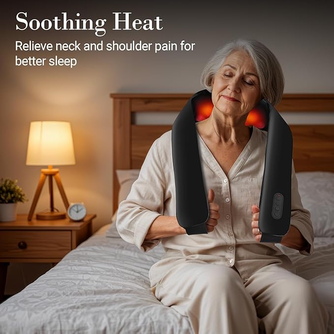 CuPiLo Cordless Neck Massager for Pain Relief Deep Tissue, FSA Eligible HSA Store Upgrade Shoulder Massager with Heat, Skin-Friendly Fabric & Extended Straps for Larger Body Types, Mothers Day Gifts