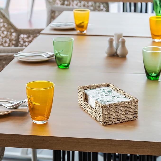 Napkin Holder for Bathroom, Woven Wicker Paper Rope Guest Towel Holder Tray, Disposable Paper Hand Towel Holder for Bathroom Accessories, Dinner Napkin Holder for Kitchen Table Party
