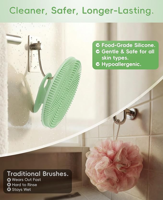 Soft Silicone Shower Brush Body Wash Bath Exfoliating Skin Massage Scrubber, Dry Skin Brushing Glove Loofah, Fit for Sensitive and All Kinds of Skin(Mint+Black)