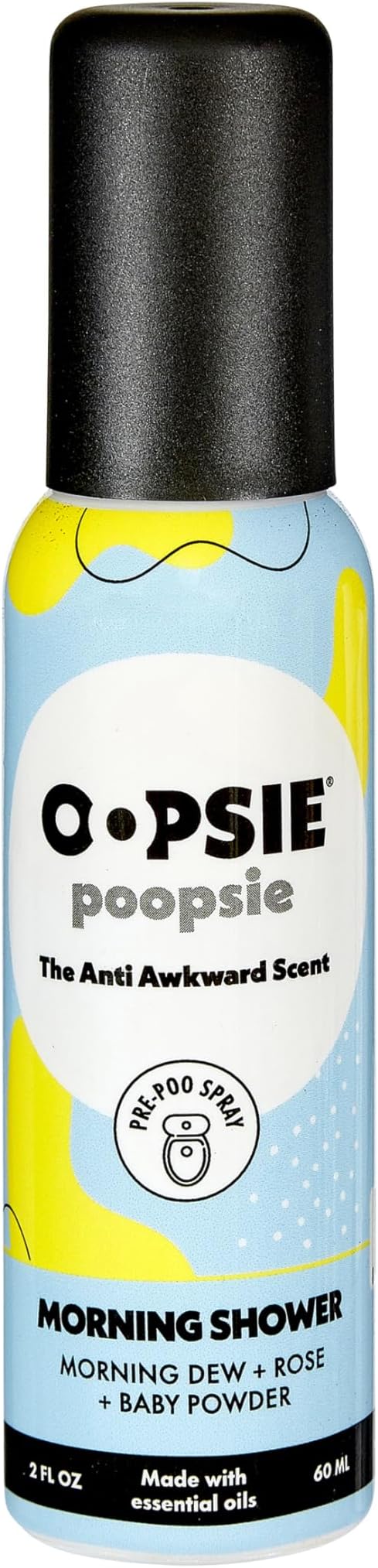 Oopsie Poopsie Toilet Spray, Travel Essentials, Each Up to 300 Uses, On-The-Go Bathroom Odor Deodorizer with Essential Oils, TSA Approved Size, Morning Shower 1 Pack, 2 Fl Oz