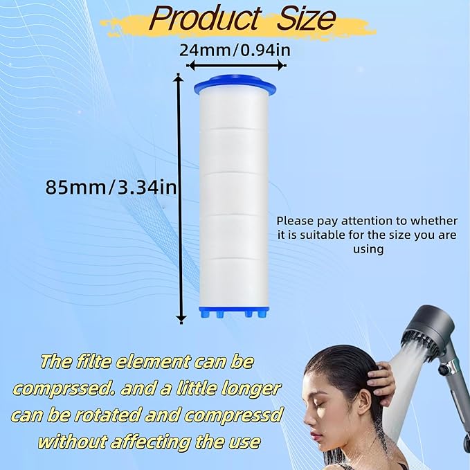 12Pcs 3.34×0.94 Inch Ion Shower Dropse Head Filter PP Cotton Replacement Cartridge, Shower Head Filter Drivese, Water Filter Core Cotton For Handheld Showerheads.