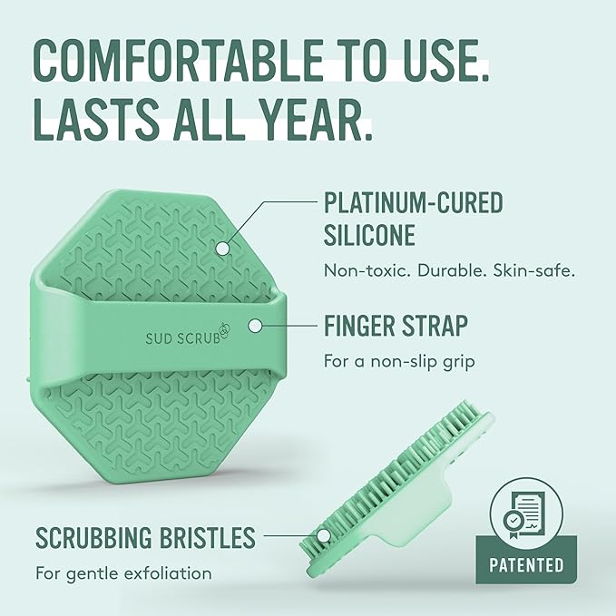 Sud Scrub® Antimicrobial Silicone Face Scrubber, 1 Pack, Gentle Face Exfoliator for Sensitive Skin, Eco Friendly Facial Cleansing Brush, Exfoliating Face Brush for Men and Women (Mint)