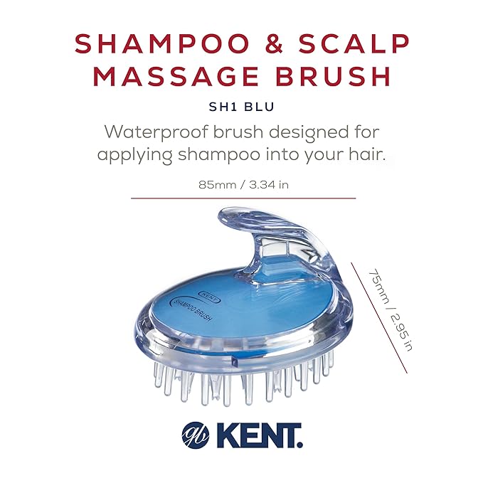 KENT SH1 BLU Scalp Scrubber Hair Brush & Scalp Exfoliator with 42 Soft Rubber Bristles for Distributing Shampoo and Conditioner, Shower Scalp Massage Tool