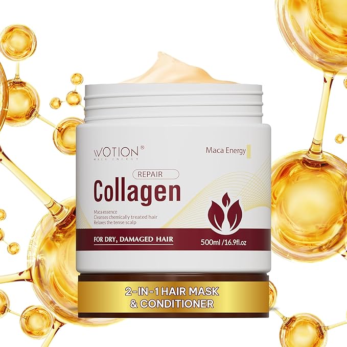 WOTION Deep Repair Conditioning Argan Oil Collagen Hair Mask | For Dry Damaged Hair, All Hair Types, 16.90 oz 500ml, Hair Treatment, Maca Essence, Collagen Mask