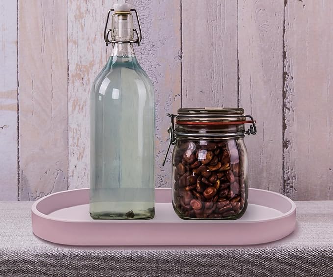 Pink Small Tray (11.8 inch), 3 Pack Oval Tray for Kitchen Counter, Bathtub Bathroom Vanity Items, Countertop Organizer, Coffee Accessory, Bar, Serving Seasoning, Salt and Pepper, Soap.