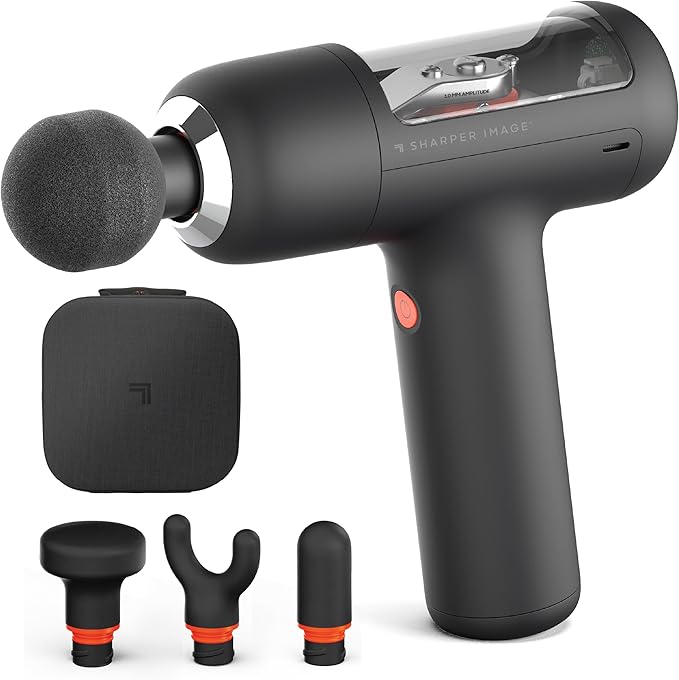 Sharper Image PowerBoost Circuit Massage Gun [2026 Version] Deep Tissue Percussion Massager with 6 Speeds for Back, Shoulders, & Full Body Muscle Pain Relief, with 4 Attachments & Travel Case