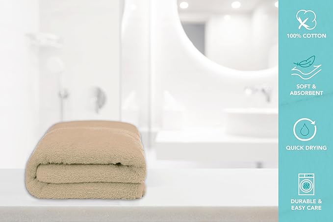 Medium Bath Towels Pack of 6 – 24x48 Inches – Soft, Quick Dry & Highly Absorbent – 100% Cotton Towels for Bathroom, Spa, Gym & Hotel – Beige