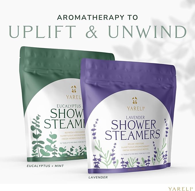 Yareli Eucalyptus Mint Shower Steamers Aromatherapy – Potent Essential Oils, Slow-Dissolve Tablets for Daily Shower Self-Care – Dye-Free, Made in USA – 12 Pack