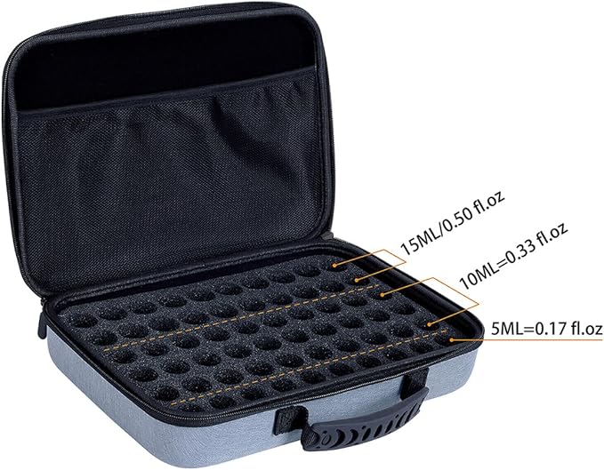 Essential Oils Carrying Case Holds 60 Grids for 1-3ML Roller Bottles 5ml, 10ml, 15ml Bottles Storage Organizer Bag Hard Shell EVA, Essential Oil Bag with Detachable Sponge Pad Grey