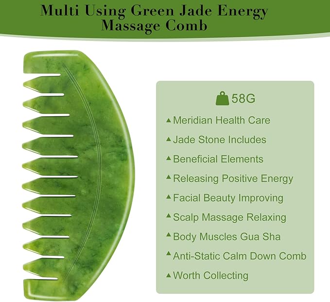 Gua Sha Comb, Natural Guasha Stone Jade, Head Scalp Caring Massage Comb, Body Gua Sha Scraping Massage Tool, Gua Sha Therapy Hair Growth Scalp Stimulator for Brain Meridian Massager