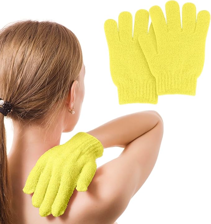 MOLOPPO 2 PCS Exfoliating Glove, Scrub Gloves Exfoliating, loofah, Body Exfoliator, Bath Gloves（Yellow）