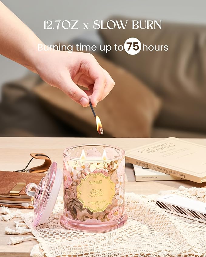 M&SENSE Rose Amber Floral Soy Candle, 2-Wick 12.7oz 75H Non-Toxic Organic Jar Candle, Romantic Aromatherapy, Perfect Present for Mom Her