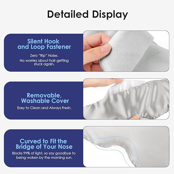 Weighted Eye Mask for Sleeping, Silk Sleep Mask for Side Sleeper with Adjustable Buckle, 100% Blockout Design, Ideal for Meditation, Relaxation and Travel, with Storage Pouch (Gray)
