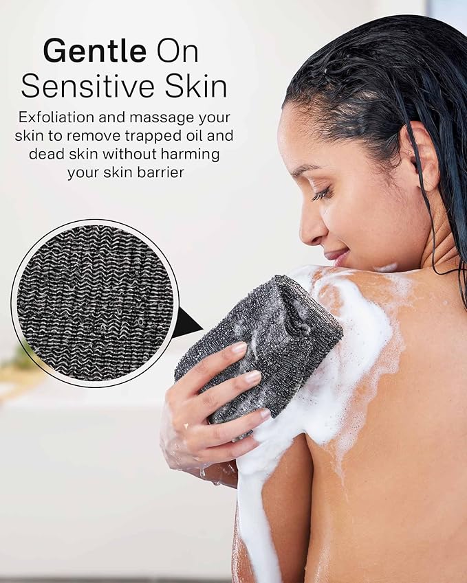 Yiclick Exfoliating Washcloth Towel - Exfoliating Body Scrubber, Back Scrubber for Shower, Loofah Sponge Wash Cloth, Korean Japanese & African Net Sponge Rag, Exfoliator Washer for Use in Shower Bath