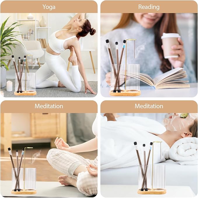 Glass Incense Holder,2 in1 Incense Sticks Burner Holder with Storage,Hang Upside Down Incense Holder for Sticks with Glass Ash Catcher and Incense Sticks Organizer for Yoga Spa Meditation Home Decor