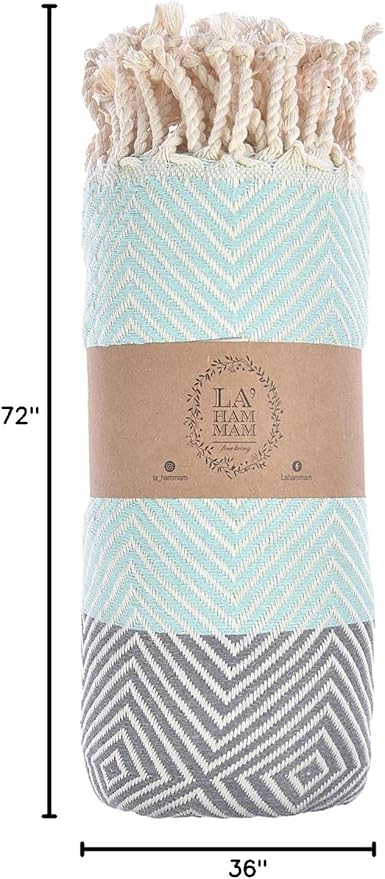 Personalized Embroidered Beach Towel | Throw Blanket, Easy Carry, Sand Free, Highly Absorbent, Quick Dry, Turkish Towels for Camping Bath Sauna Beach Gym Pool Yoga SPA by Lahammam, Design, Aqua