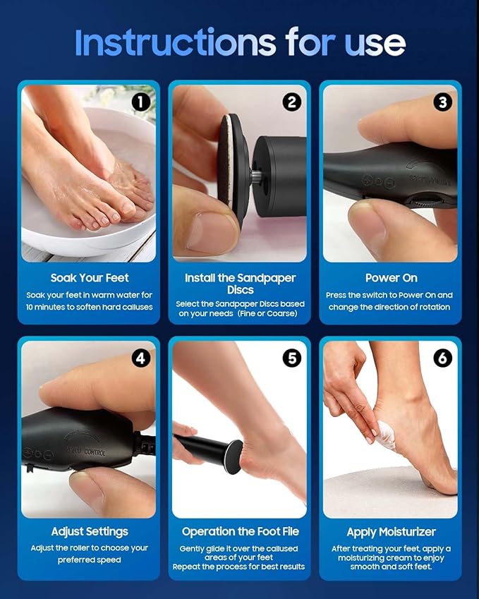 FSA&HSA Electronic Foot File,Callus Remover for Foot - Dead Skin Removal,Foot Scrubber with 60 Pcs Sandpaper Discs- Effortless Soft Smooth Skin in Minutes,for Women & Men