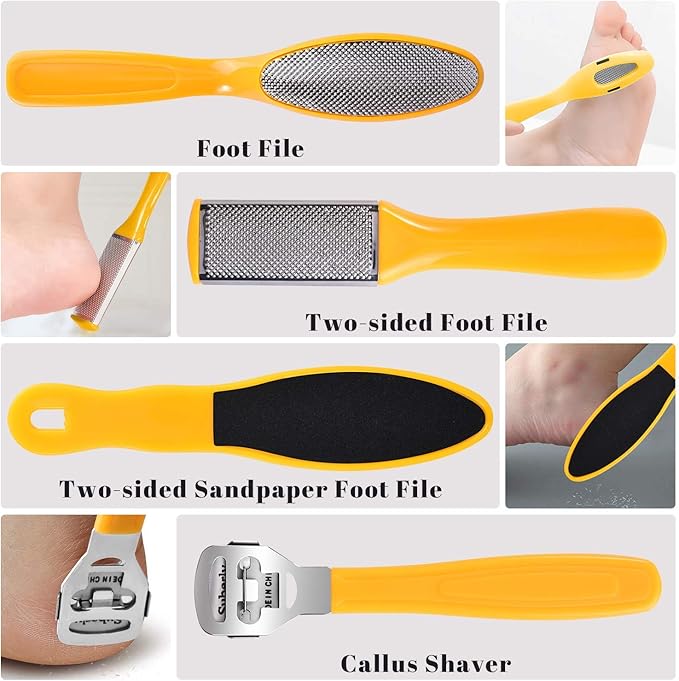 Professional Foot Care Kit, 30-Piece Pedicure Set with Foot File, Callus Shaver, Hard Skin Remover (Yellow)
