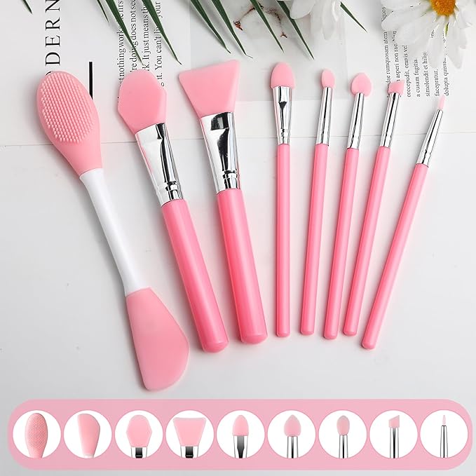 8Pcs Silicone Face Mask Brush Set, Double-Sided Silicone Face Scrubber for Facial Mask, Mud Mask, Clay Mask Mixing & Applying Tool for Skincare Routine
