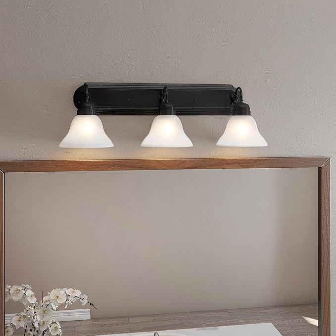 Design House 589796 Millbridge Vanity Light Dimmable with Frosted Glass for Above Bathroom Mirror, Matte Black, 3-Light
