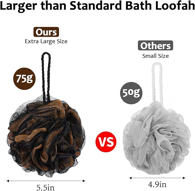 75g/Piece Loofah Bath and Shower Sponge Pouf, Mesh Bath Sponge Exfoliating Body Scrubber Ball Pack of 4, Large