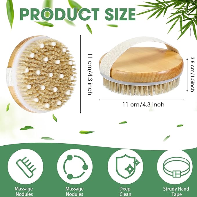 Gejoy 20 Pcs Dry Brushing Body Brush for Lymphatic Drainage Exfoliating Brush with Massage Nodule Dry Skin Body Scrubber Cellulite Shower Circulation Dead Exfoliator (4.3 x 4.3 Inches,Wood Color)