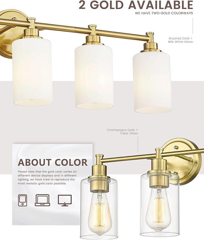 FEMILA 5 Light Bathroom Light Fixture Over Mirror, 32" Brushed Gold Vanity Light, Bathroom Vanity Light with Milk White Glass, 4FYC56B-5W BG-MG