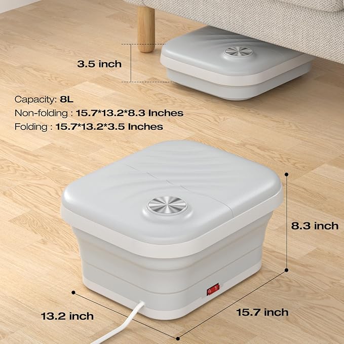 2025 New Collapsible Foot Spa with Heat, Foot Bath Massager with Bubble, Red Light, Temperature Control, 6 Shiatsu Massage Rollers, Pedicure Foot Spa for Feet Stress Relief