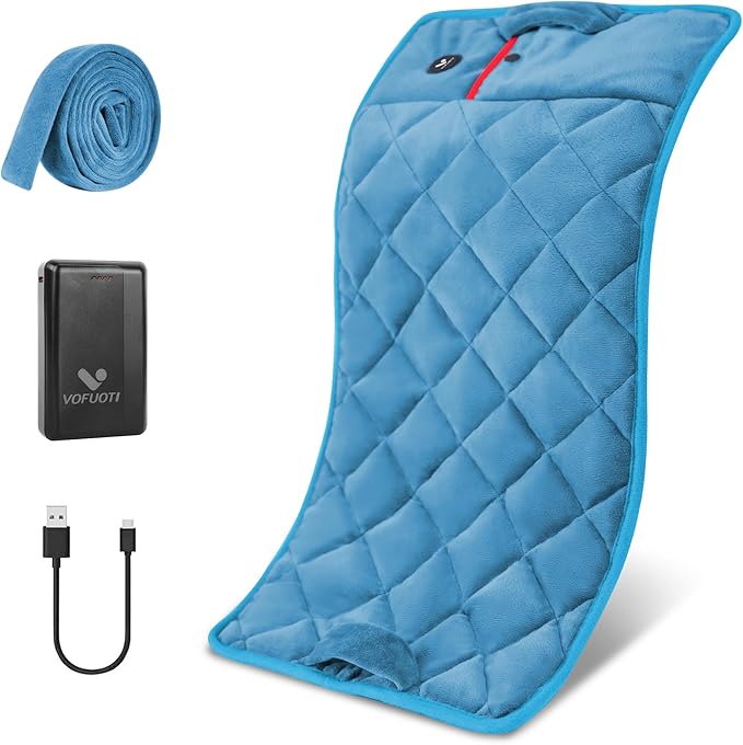 Vofuoti Portable Heating Pad, Cordless Weighted Heating Pads with Battery and 3 Heat Settings, Electric Heated Pad for for Back, Abdomen, Neck & Shoulder, Women Men, 12" x 24" (Blue-Pro, 12"x24")