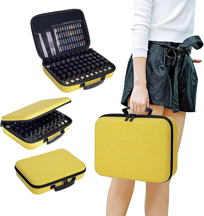 Essential Oils Carrying Case Holds 60 Grids for 1-3ML Roller Bottles 5ml, 10ml, 15ml Bottles Storage Organizer Bag Hard Shell EVA, Essential Oil Bag with Detachable Sponge Pad Yellow