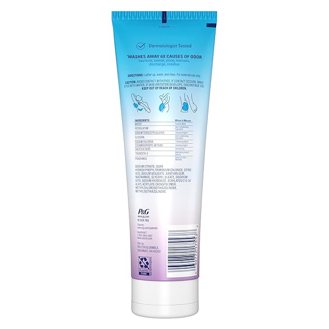 Secret Feminine Wash, 24 HR Deodorizing Feminine Body Wash for Women, Removes 6x Causes of Odor, PH Balanced, Safe to Use Everywhere, Lilac & Waterlily Scent, 8.0 Fl Oz