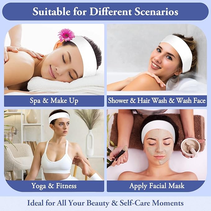 Sublaga 40 Pcs Disposable Spa Facial Headbands, Stretch Headband Wrap with Adjustable Magic Tape, Esthetician Spa Headband Stretch Non-Woven Facial SkinCare for Women Sport Yoga Salon Shower