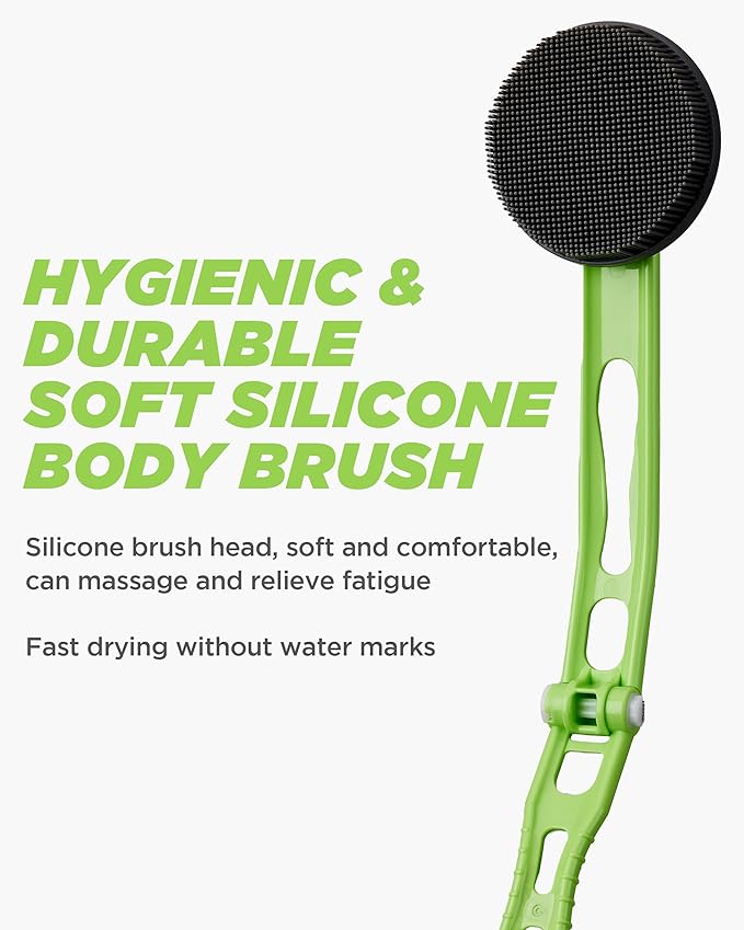 DOWMI Silicone Body Scrubber - 19" Foldable Long Curved Handle for Ultimate Reach and Comfort - Back Shower Scrub Brush - Hygienic and Durable Soft Silicone for Sensitive Skin